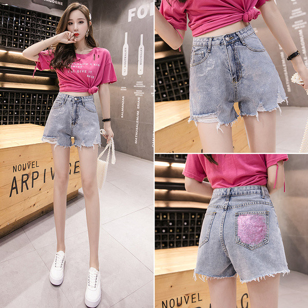 Blugi scurti moderni de dama cu talie inalta