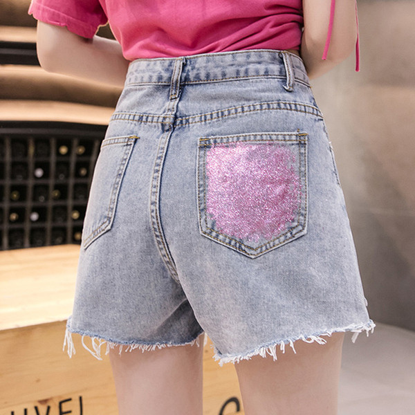 Blugi scurti moderni de dama cu talie inalta