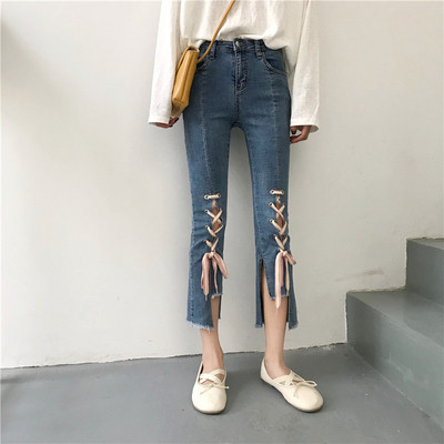 Blugi lungi de dama moderni cu sireturi