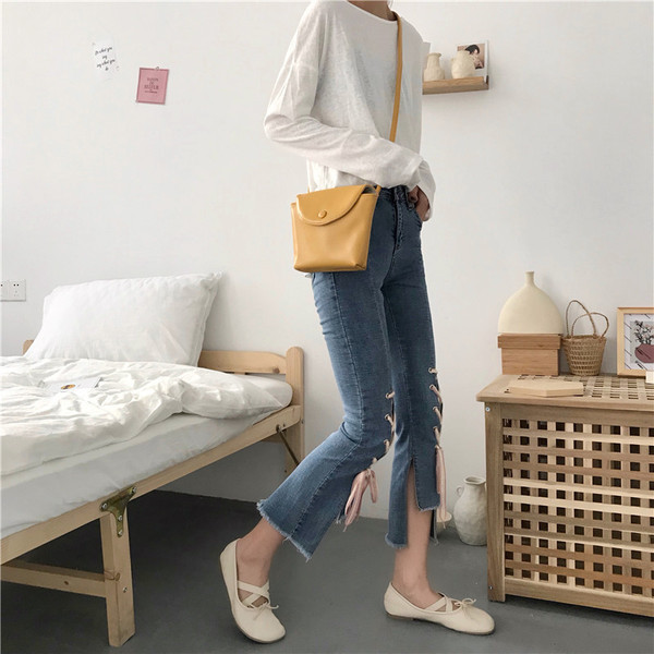 Blugi lungi de dama moderni cu sireturi