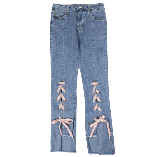 Blugi lungi de dama moderni cu sireturi