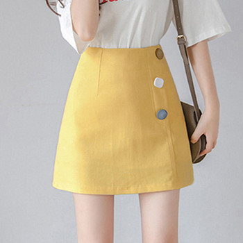 Fusta dama verde si galben cu nasturi