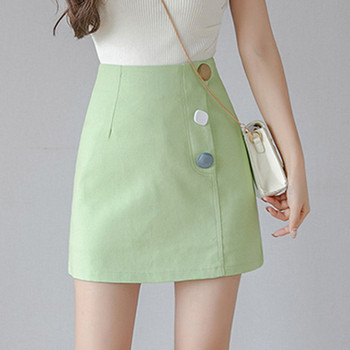 Fusta dama verde si galben cu nasturi