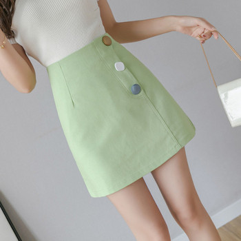 Fusta dama verde si galben cu nasturi