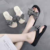 Papuci de dama cu pamant cu panglica in dungi in mai multe culori