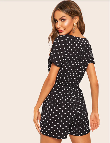 Γυναικεία ολόσωμη φόρμα πουά με κοντό μανίκι