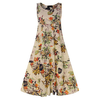 Rochie lungă de damă decupată cu motive florale în alb și bej