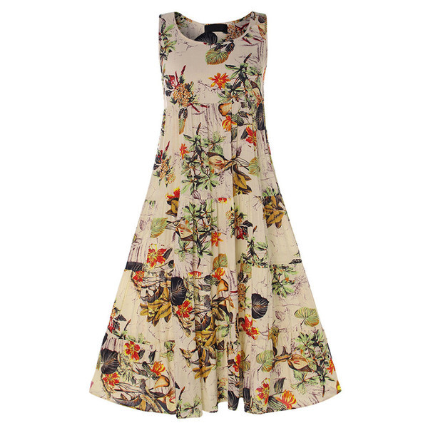 Rochie lungă de damă decupată cu motive florale în alb și bej