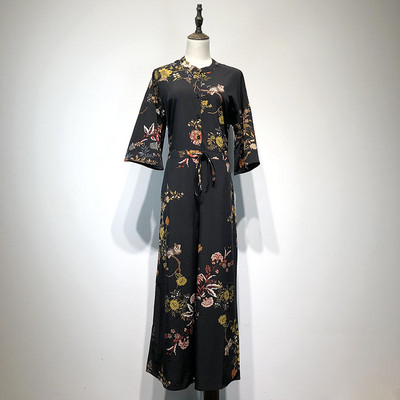 Καθημερινή γυναικεία ολόσωμη φόρμα 3/4 μανικιών και κορδόνια στη μέση