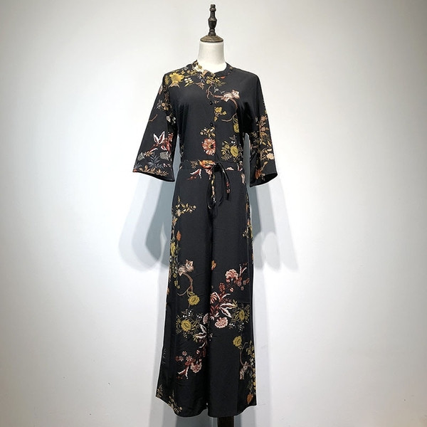 Καθημερινή γυναικεία ολόσωμη φόρμα 3/4 μανικιών και κορδόνια στη μέση