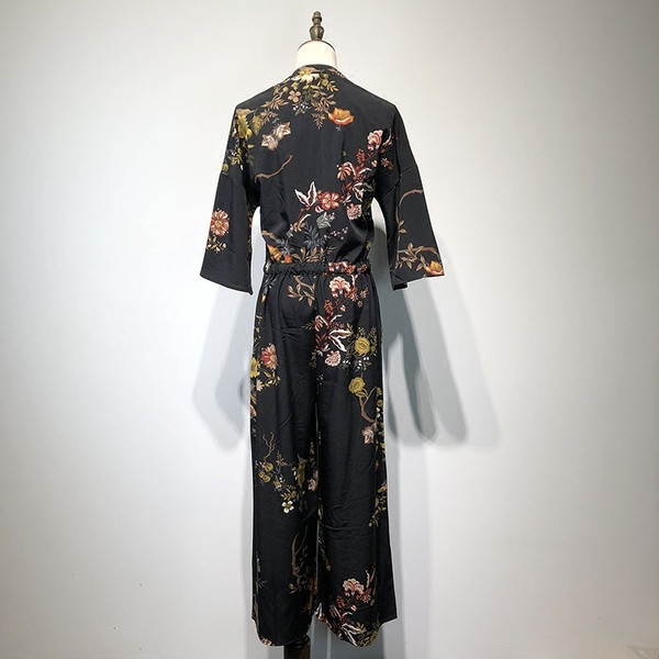 Καθημερινή γυναικεία ολόσωμη φόρμα 3/4 μανικιών και κορδόνια στη μέση