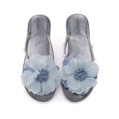 Papuci de damă cu element de flori 3D în trei culori