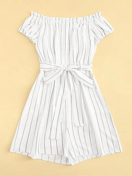 Γυναικεία ολόσωμη φόρμα με ζώνη σε λευκό χρώμα