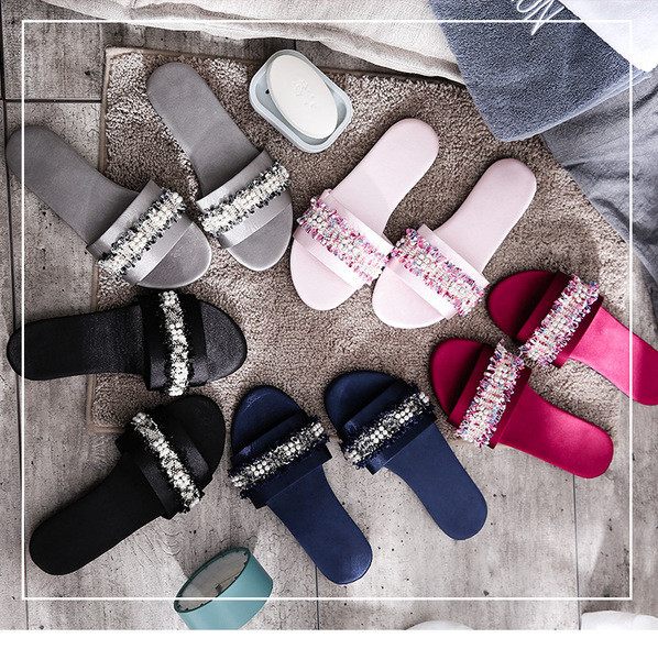 Papuci dama cu element de perle in mai multe culori