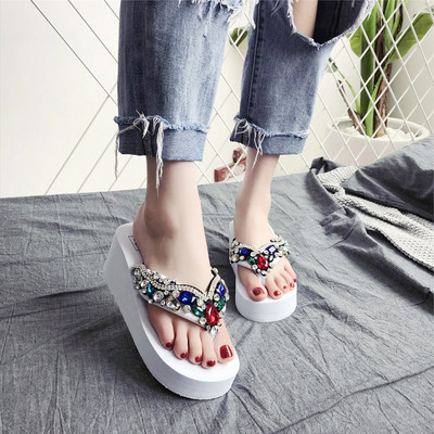 Papuci de dama cu platforma cu pietre colorate