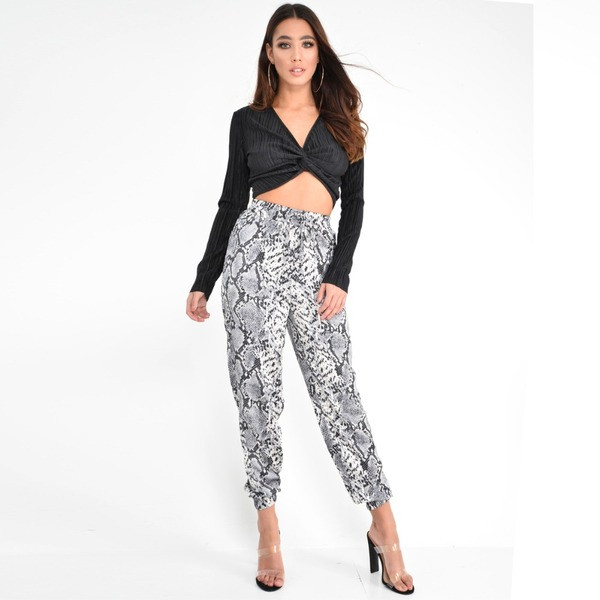 Pantaloni eleganti de dama cu model animal in doua culori
