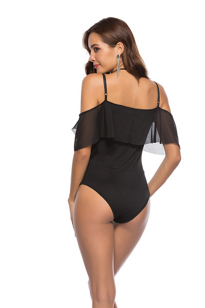 Corp de damă cu decolteu în V de culoare neagră, cu bretele subțiri