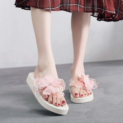 Papuci cu platforma cu flori in diferite culori