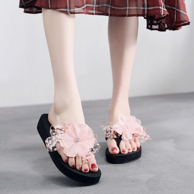 Papuci cu platforma cu flori in diferite culori