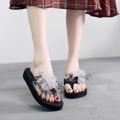 Papuci cu platforma cu flori in diferite culori