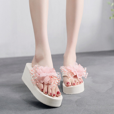 Papuci cu platforma cu flori in diferite culori