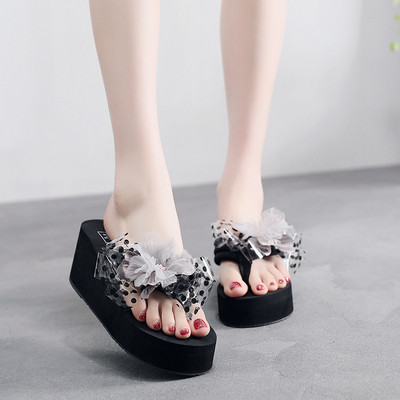 Papuci cu platforma cu flori in diferite culori