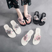 Papuci de damă cu platformă cu flori element 3D