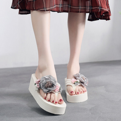 Papuci de damă cu platformă cu flori element 3D