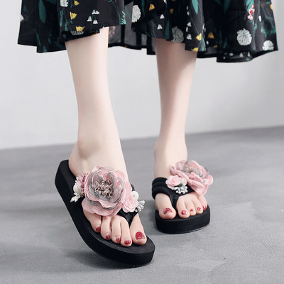 Papuci de damă cu platformă cu flori element 3D