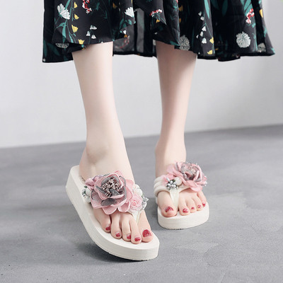 Papuci de damă cu platformă cu flori element 3D