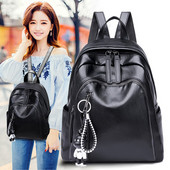 Rucsac de zi cu zi de dama din piele ecologica cu accesoriu de culoare neagra