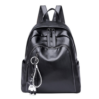 Rucsac de zi cu zi de dama din piele ecologica cu accesoriu de culoare neagra