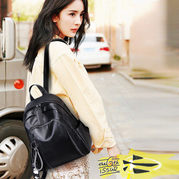 Rucsac de zi cu zi de dama din piele ecologica cu accesoriu de culoare neagra