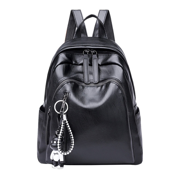 Rucsac de zi cu zi de dama din piele ecologica cu accesoriu de culoare neagra