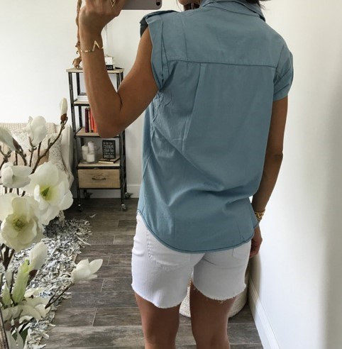 Camasa de dama model nou cu buzunare si nasturi in albastru