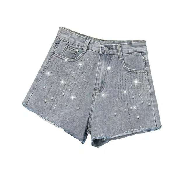 Blugi de dama moderni in albastru cu perle si pietre