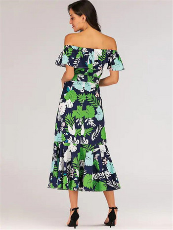 Rochie de dama cu model floral si umerii goi