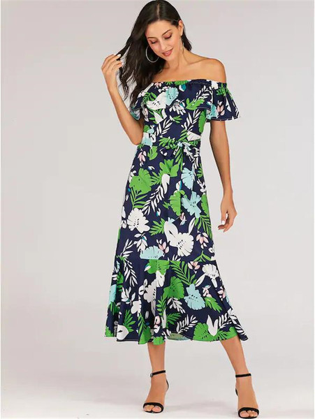 Rochie de dama cu model floral si umerii goi