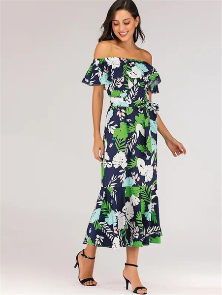 Rochie de dama cu model floral si umerii goi