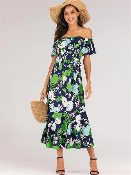 Rochie de dama cu model floral si umerii goi