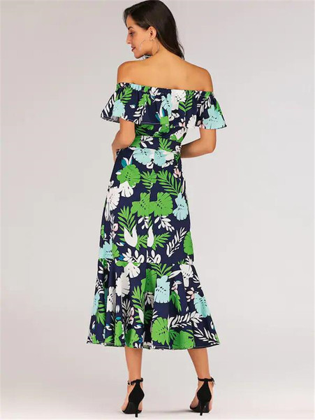 Rochie de dama cu model floral si umerii goi