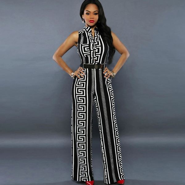 Κομψή γυναικεία ολόσωμη φόρμα με ζώνη σε άσπρο και μαύρο χρώμα