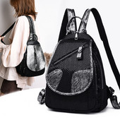 Rucsac zilnic de dama din piele ecologica de culoare negru si argintiu