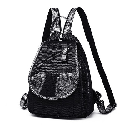 Rucsac zilnic de dama din piele ecologica de culoare negru si argintiu