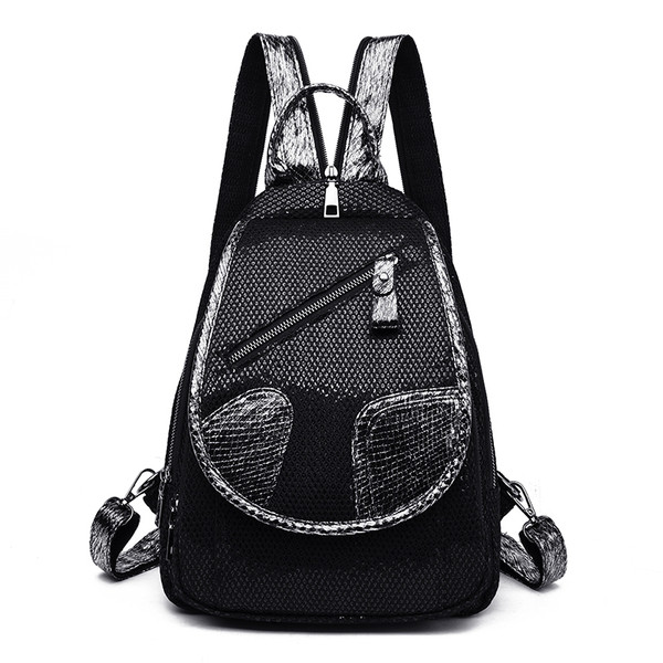 Rucsac zilnic de dama din piele ecologica de culoare negru si argintiu