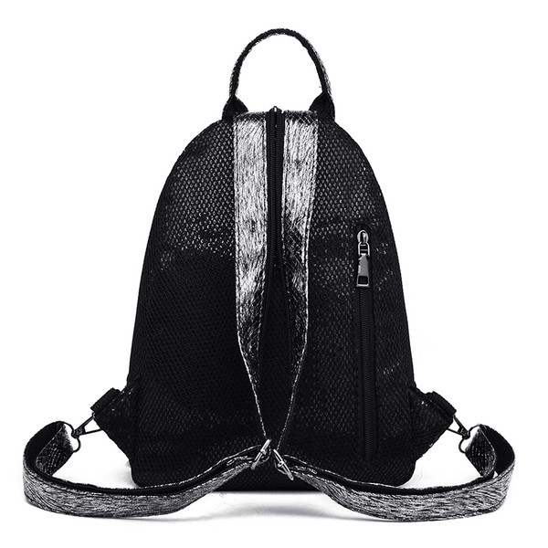 Rucsac zilnic de dama din piele ecologica de culoare negru si argintiu