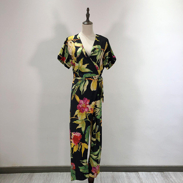 Salopetă casual cu mâneci scurte și legături în talie