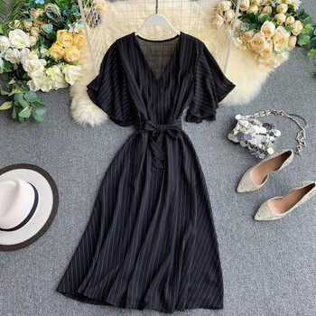 Rochie de dama in dungi cu decolteu in V in patru culori