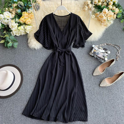 Rochie de dama in dungi cu decolteu in V in patru culori