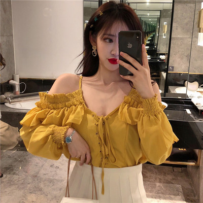 Bluză de damă modernă cu mâneci căzute în două culori